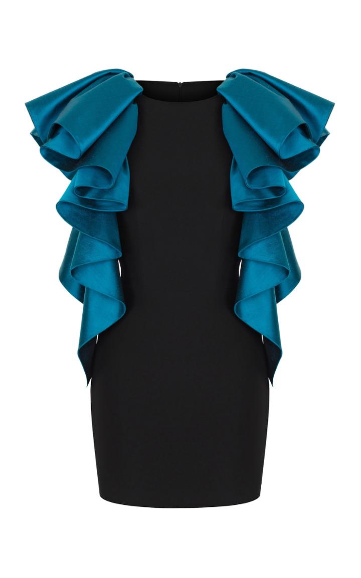 Rasario Ruffled Satin & Crepe Dress