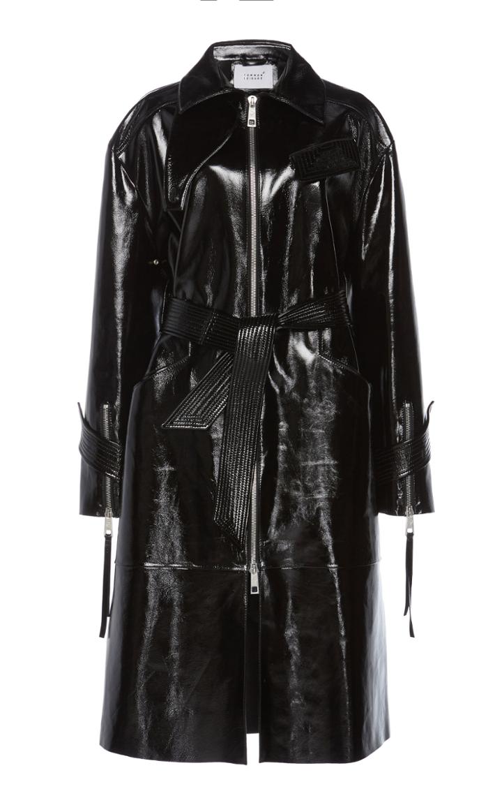 Common Leisure Tobacco Patent Leather Trench Coat