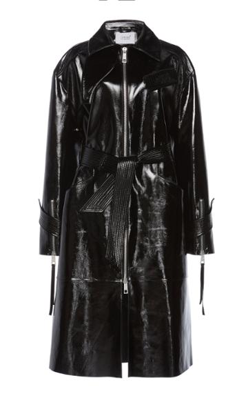 Common Leisure Tobacco Patent Leather Trench Coat