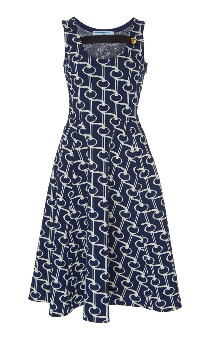Prada Button-detailed Cotton-jacquard Midi Dress