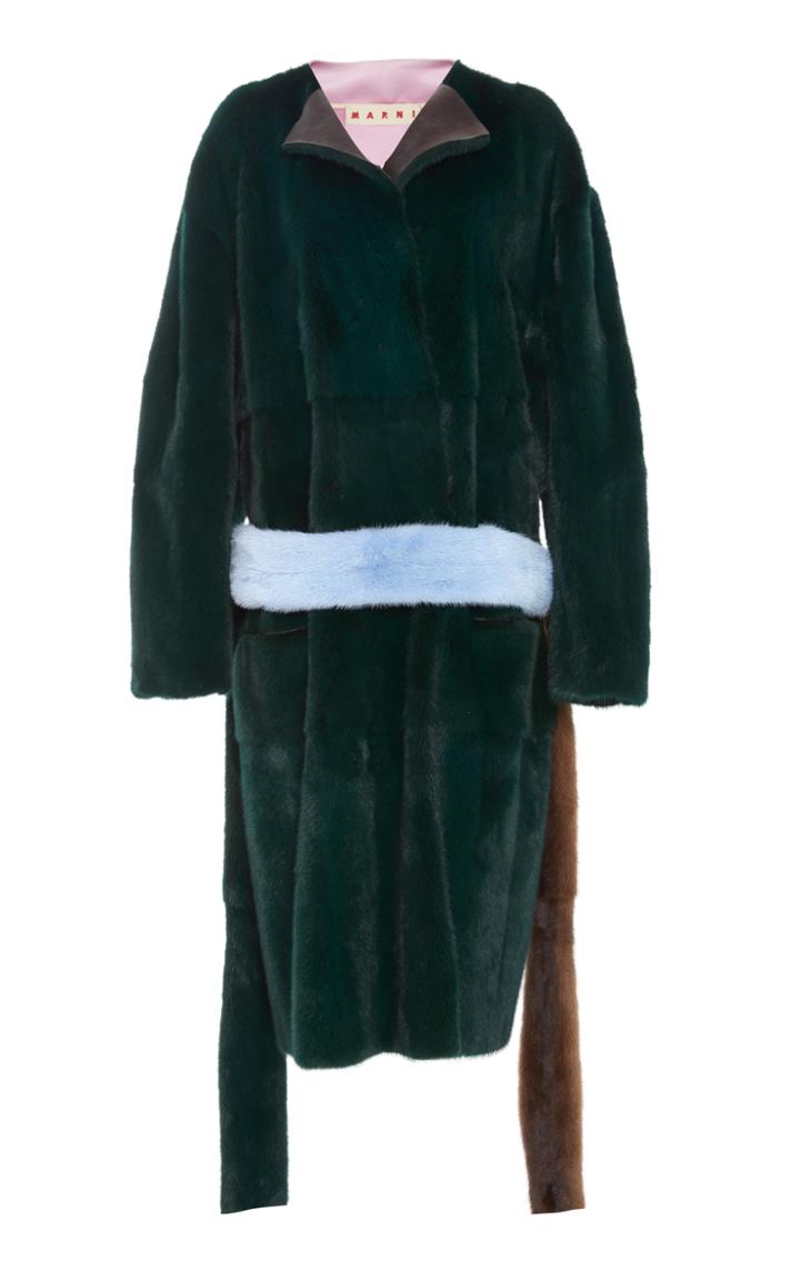 Marni Color Block Mink Duster Coat