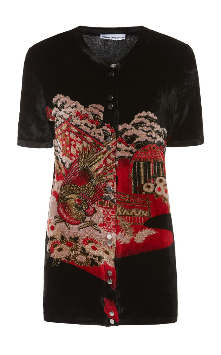 Paco Rabanne Short Sleeved Lurex Printed Cardigan