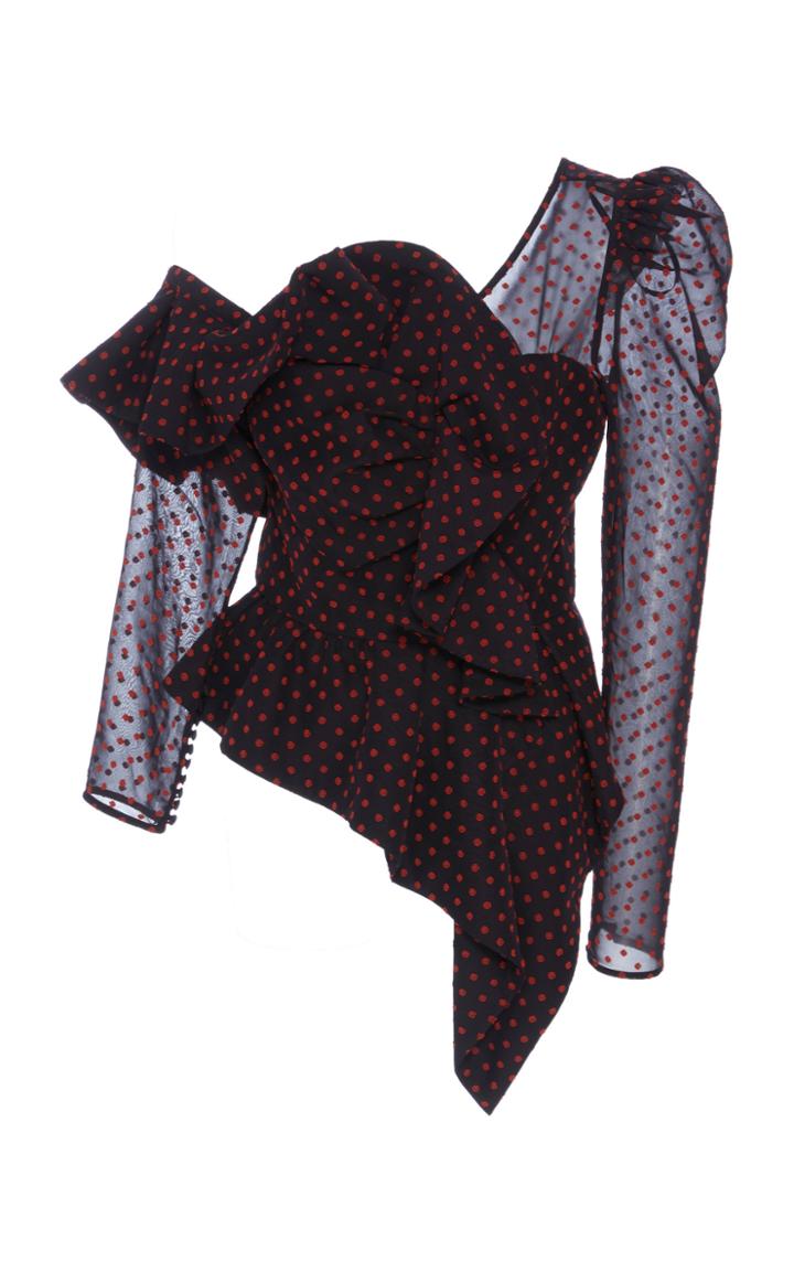 Self Portrait Plumetis Asymmetric Frill Top