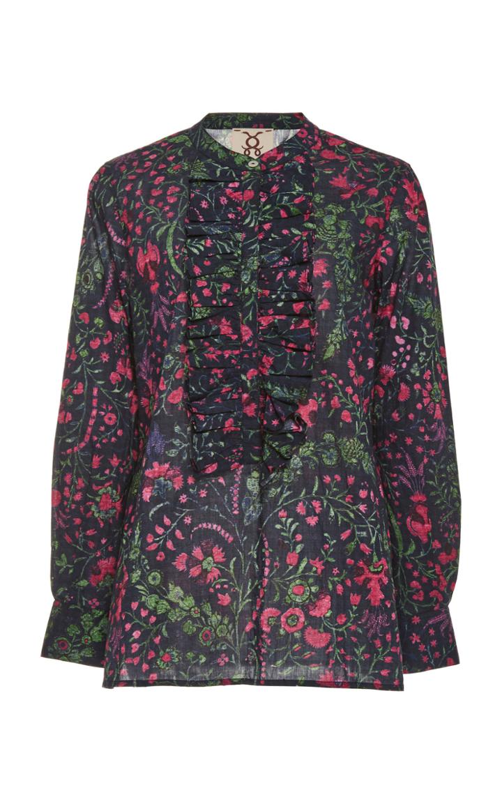 Figue Lotti Floral-print Ruffle-detailed Cotton Top