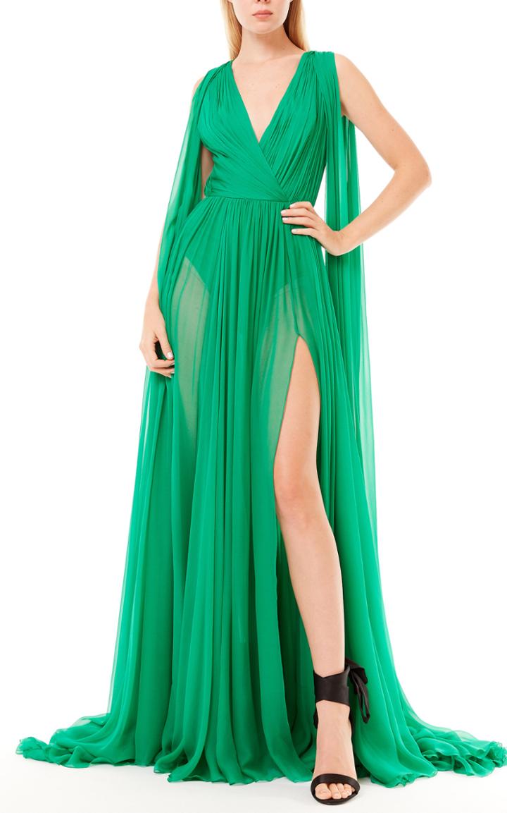 Moda Operandi Zuhair Murad Draped Leg Slit Silk Dress