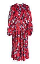 Carolina Herrera Floral Brocade Organza Short Sleeve Midi Dress