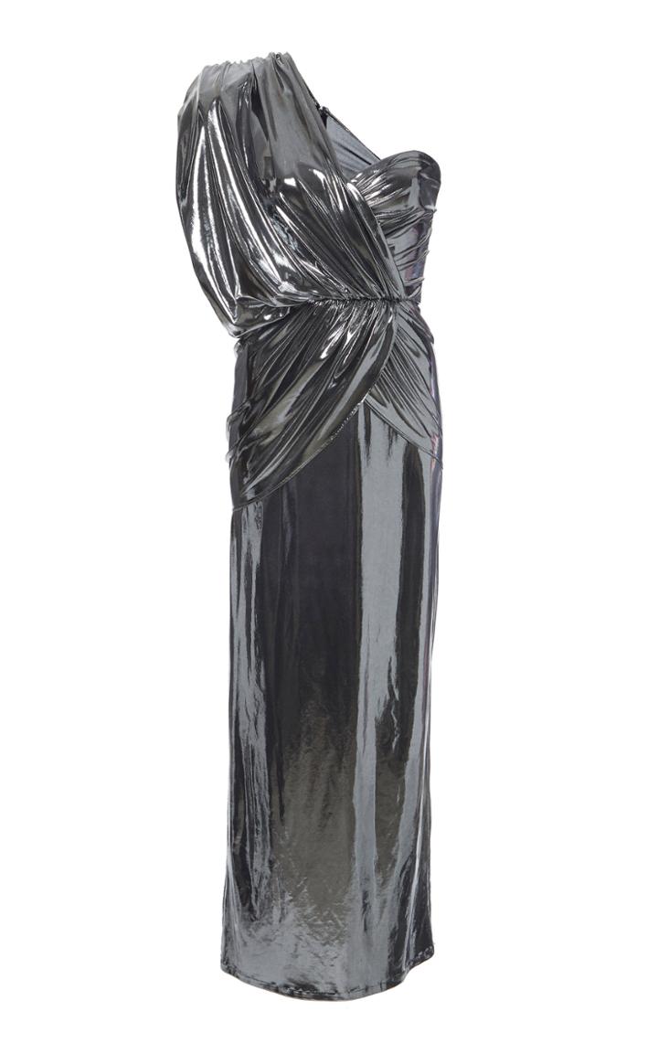 The Attico One-shoulder Stretch-lam Gown