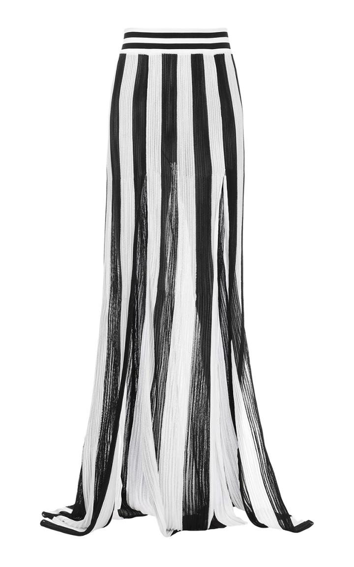Moda Operandi Balmain Pleated Striped Knit Maxi Skirt Size: 36