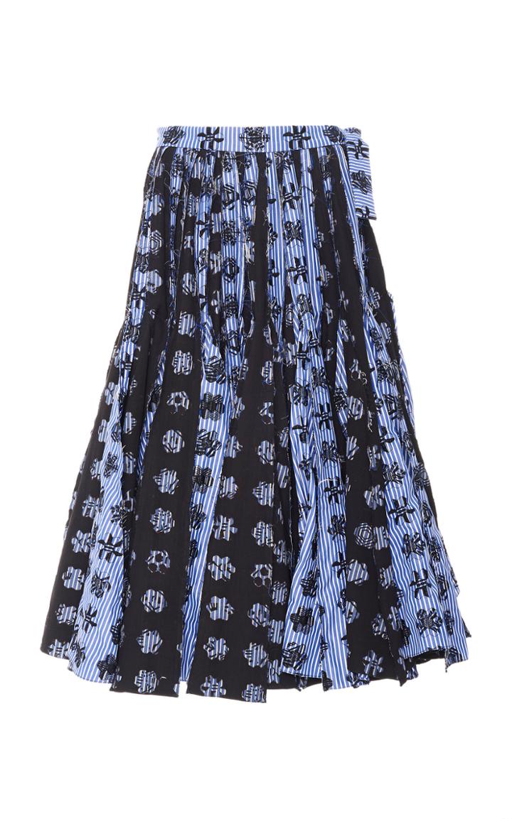 Jonathan Cohen Printed Cotton Slash Skirt With Godets