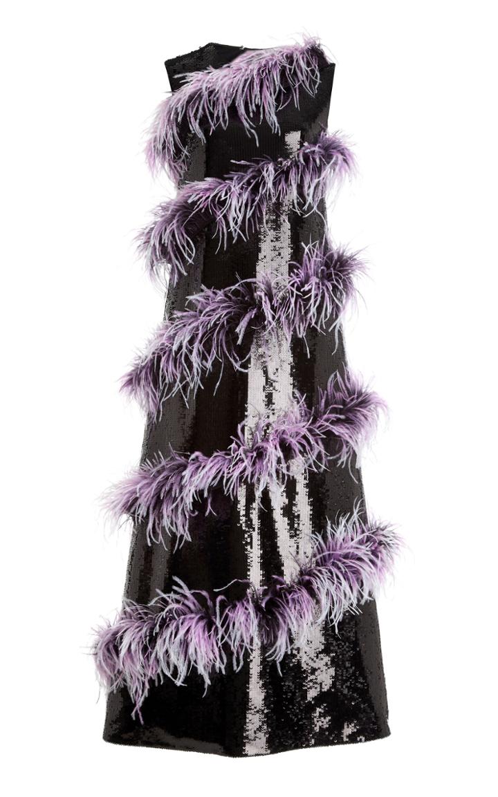 Moda Operandi Huishan Zhang Carly Feather-trimmed Sequined Maxi Dress