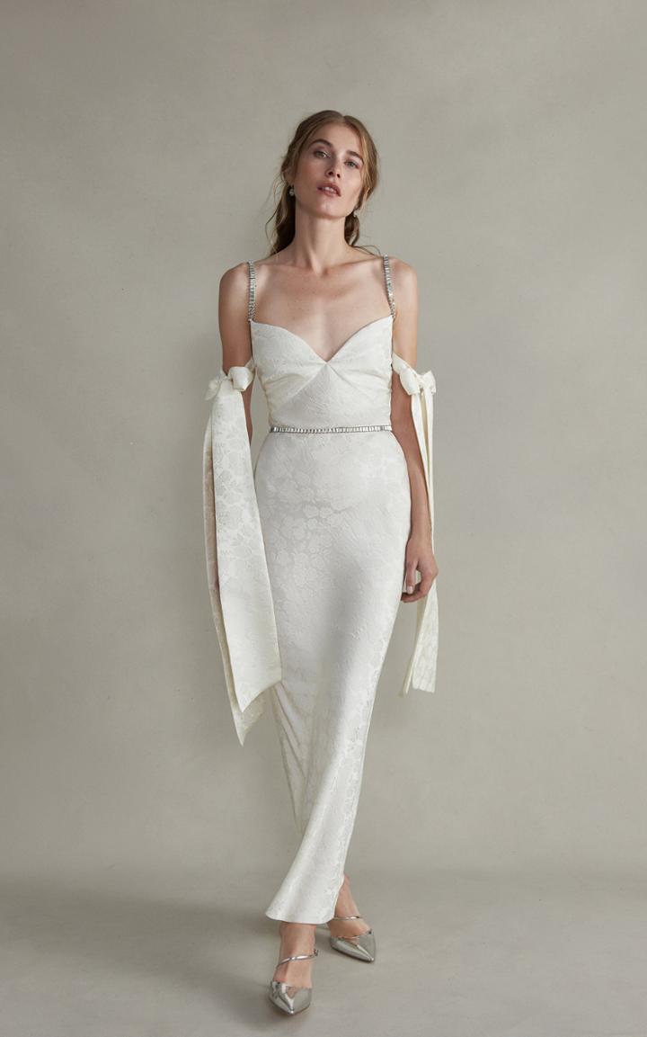 Markarian Rhett Jeweled Cami Strap Dress With Arm Bow Detail