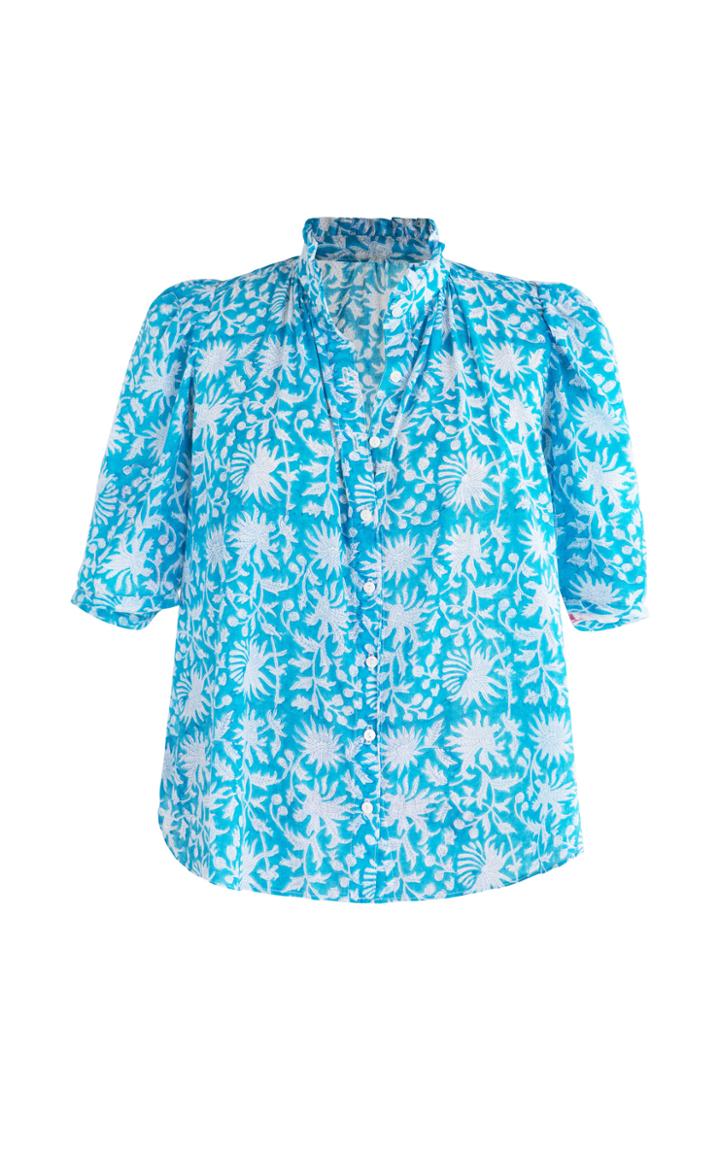 Moda Operandi Alix Of Bohemia Winnie Aquamarine Short Sleeve Blouse