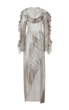 Christian Siriano Metallic Ruffled Long Sleeve Gown