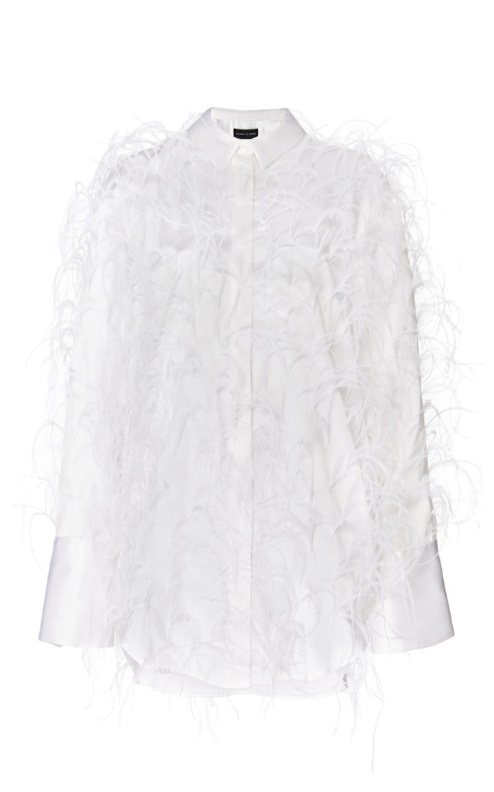 Moda Operandi Michael Lo Sordo Feathered Silk-satin Top Size: 4