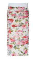 Dolce & Gabbana Ruched Floral-print Silk Midi Skirt