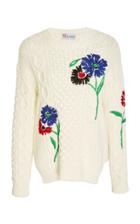 Red Valentino Floral-embroidered Cable-knit Cotton Sweater