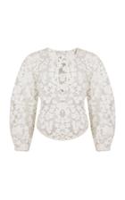 Razan Alazzouni Sheer Floral Embroidered Top