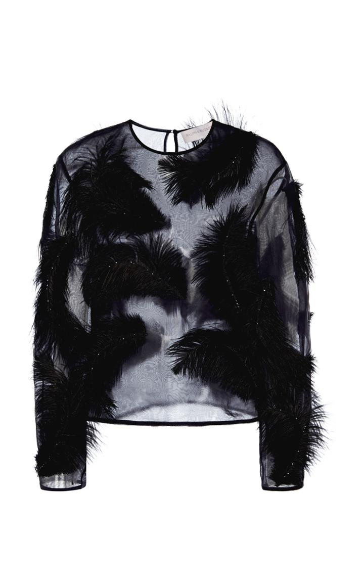 Moda Operandi Ralph & Russo Feather-embellished Silk-organza Blend Blouse Size: 36