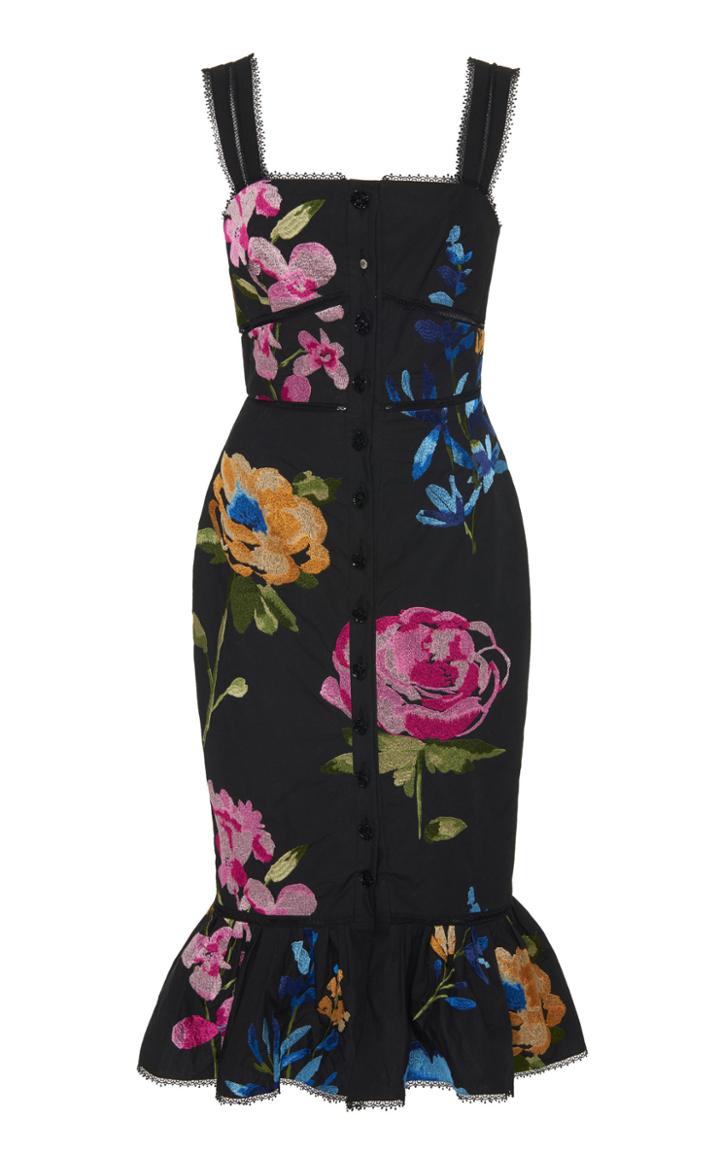 Marchesa Floral Cotton Midi Dress