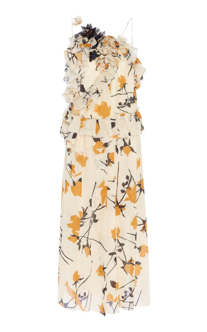 Moda Operandi Victoria Beckham Floral One-shoulder Crepe Dress Size: 4