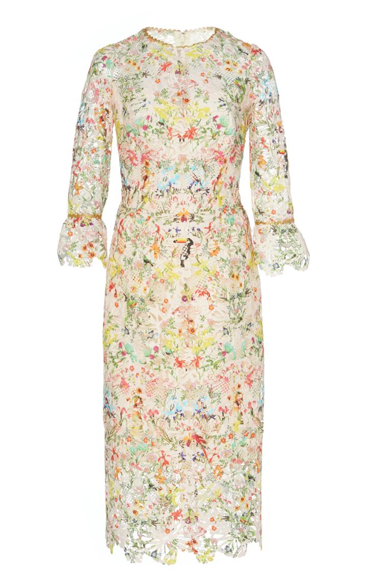 Monique Lhuillier 3/4 Sleeve Midi Dress