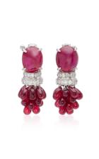 Saboo Royale 18k White Gold Ruby And Diamond Drop Earrings
