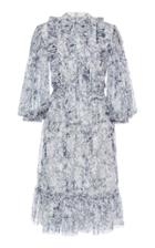 Costarellos Blouson Sleeve Printed Georgette Dress