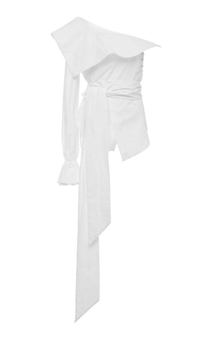 Jonathan Simkhai Wrapped Oxford Off Shoulder Shirt