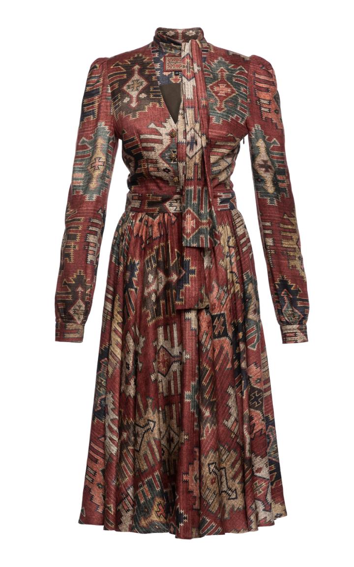 Moda Operandi Lena Hoschek Charlotte Printed Tie-neck Midi Dress