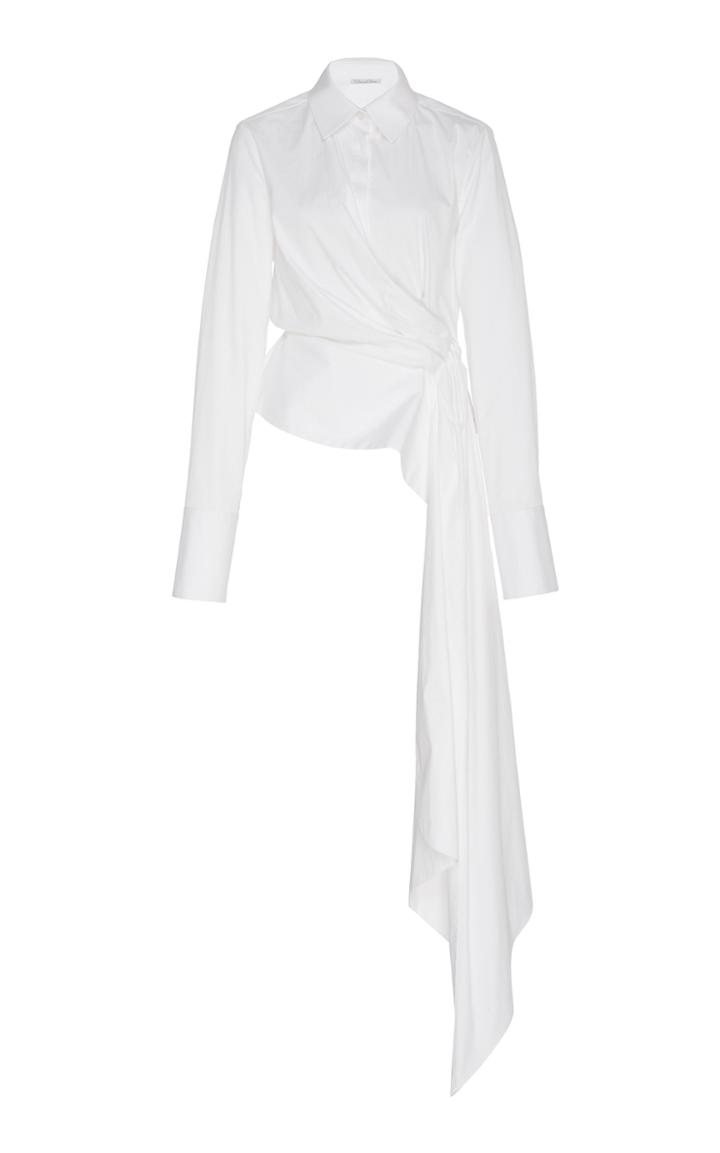 Oscar De La Renta Asymmetric Sash-detailed Cotton-blend Shirt