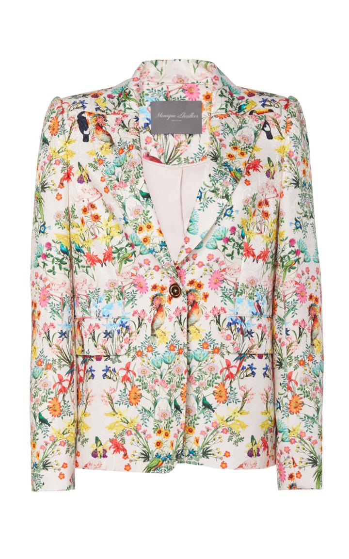 Monique Lhuillier Paradise Printed Jacquard Fitted Blazer