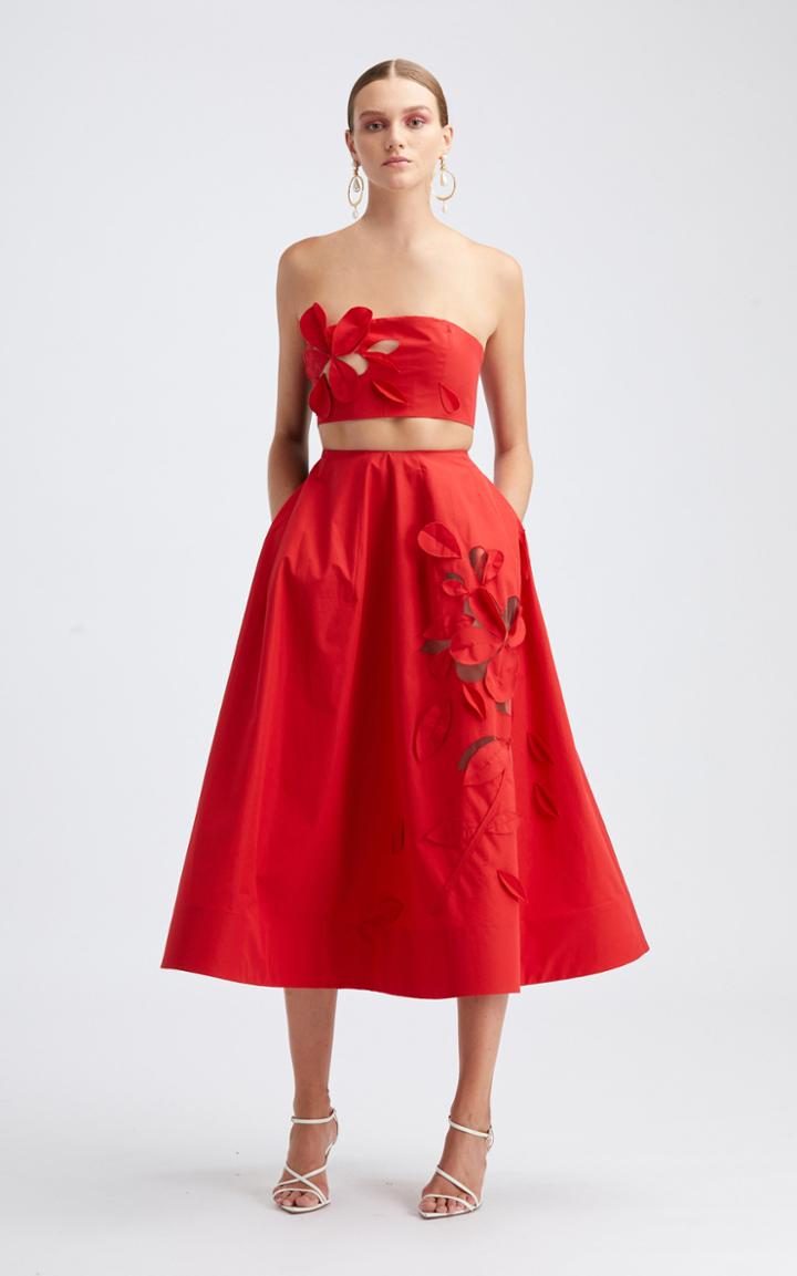 Moda Operandi Oscar De La Renta Strapless Floral Laser-cut Cotton-blend Crop Top