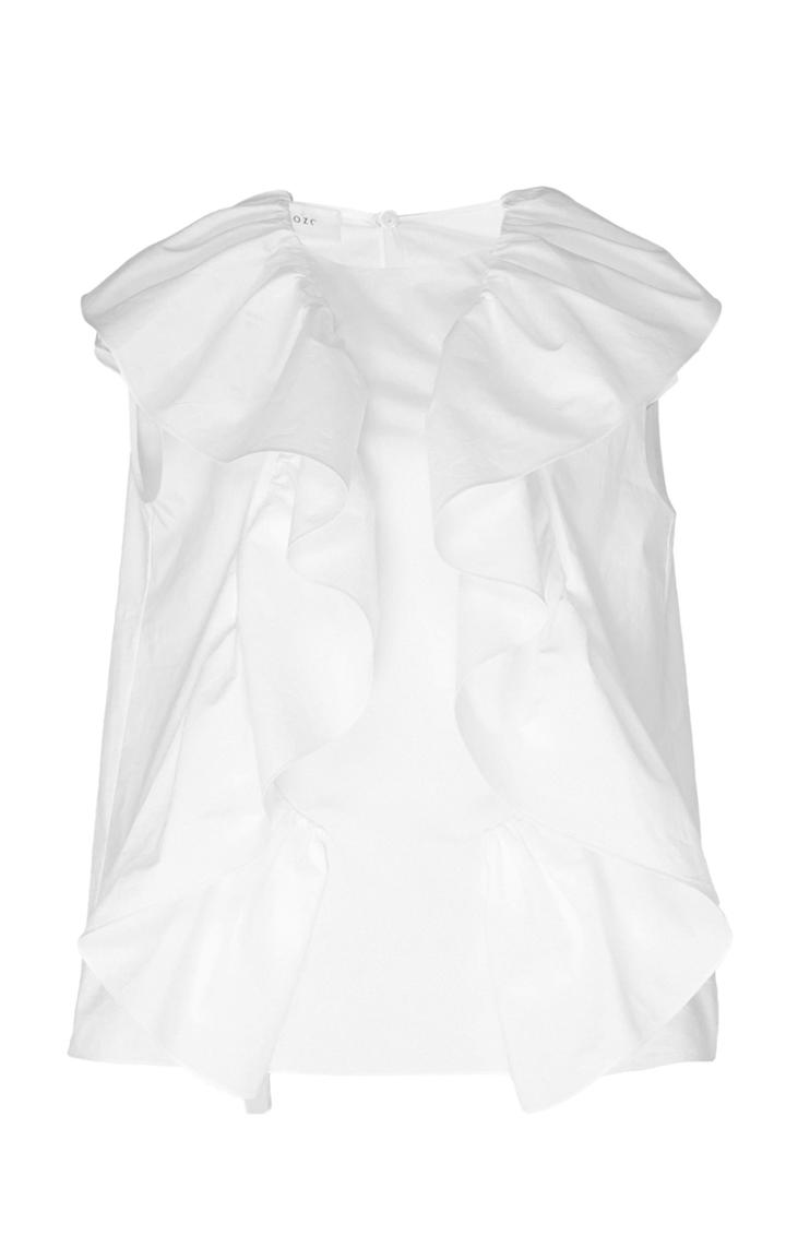 Delpozo Sleeveless Cotton Poplin Frill Top