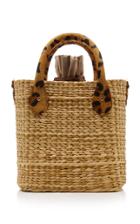 Poolside Le Nord Leopard-print Suede-trimmed Straw Tote