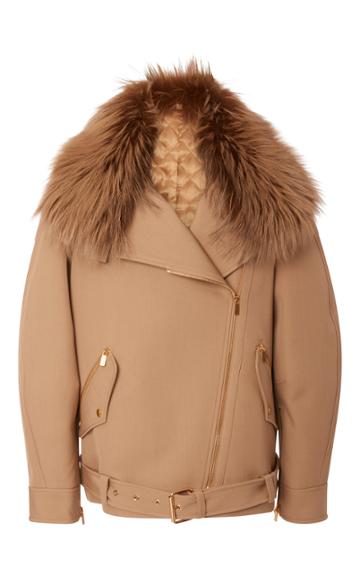 Michael Kors Collection Fox Collar Bonded Wool Jacket