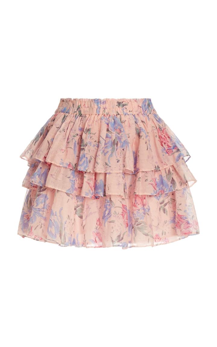 Loveshackfancy Brynlee Floral Cotton Silk Tiered Mini Skirt