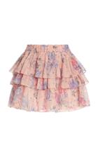 Loveshackfancy Brynlee Floral Cotton Silk Tiered Mini Skirt
