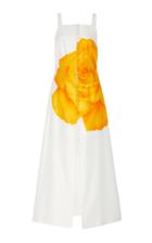 Lela Rose Floral-print Cotton-silk Button-detailed Midi Dress