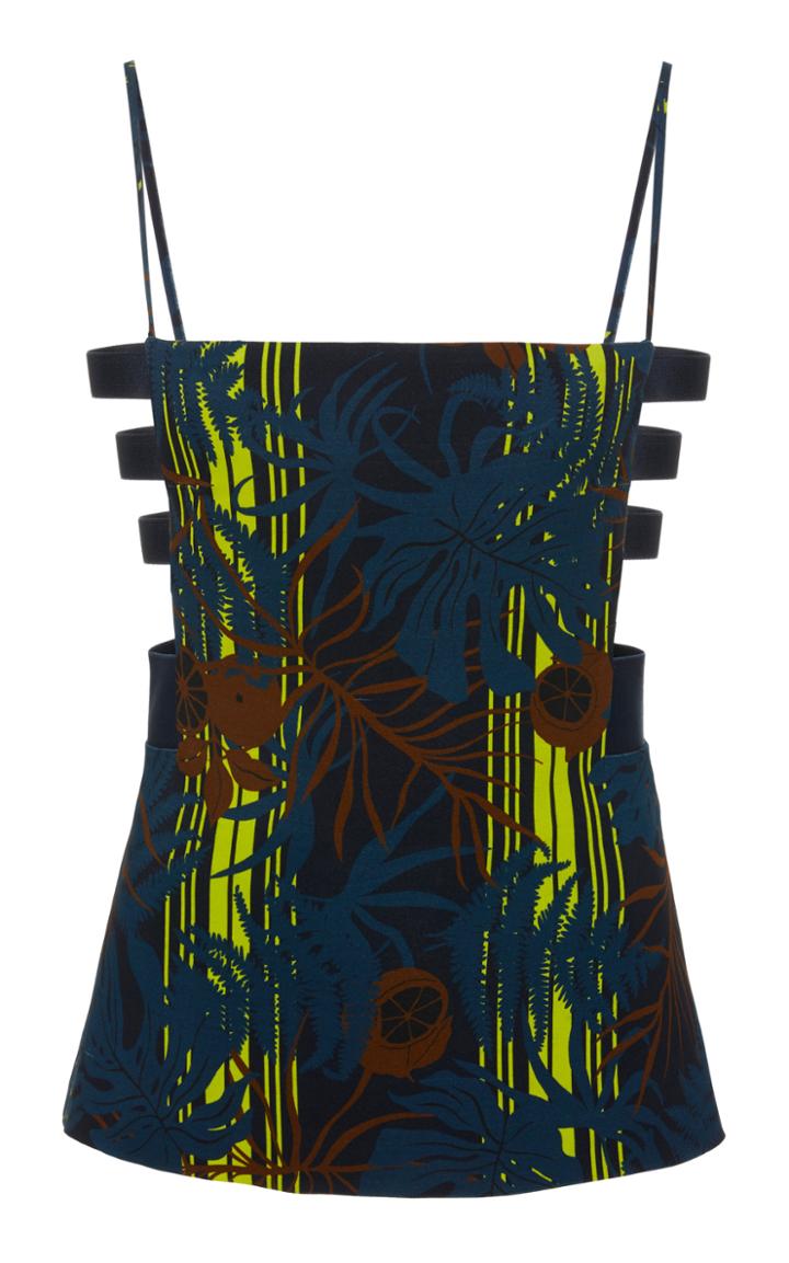 Cushnie Printed Tropical Cutout Top