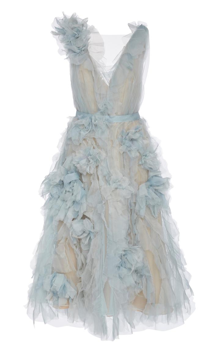 Marchesa Sleeveless Ruffled Organza Midi Dress