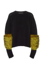Sally Lapointe Fur-sleeve Knit Cashmere Sweater