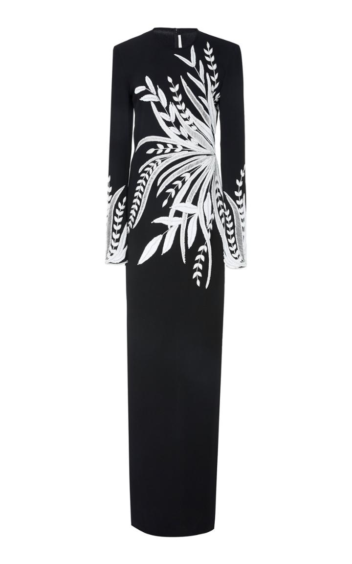 Naeem Khan Floral Embroidered Crepe Gown