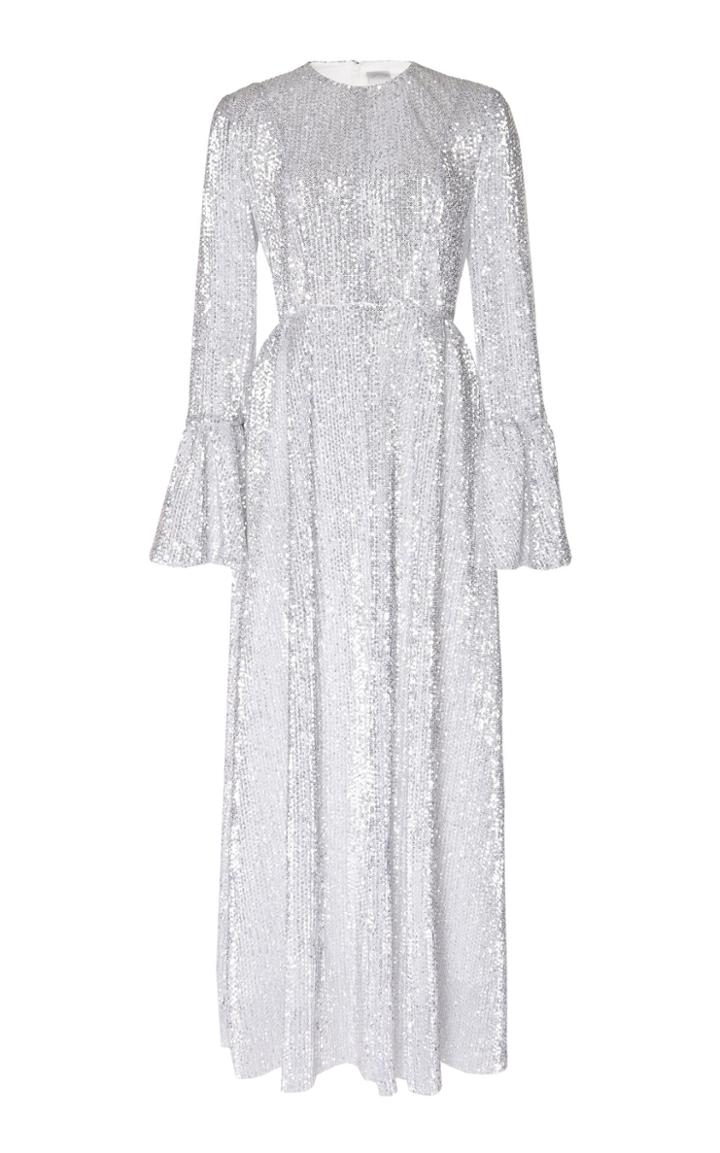 Huishan Zhang Mariah Metallic Fluted Sleeve A-line Midi Dress