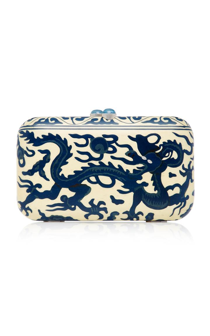 Silvia Furmanovich Marquetry Blue Chinese Dragon Clutch