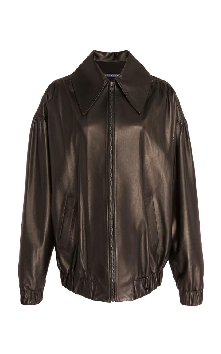 Zeynep Aray Oversized Leather Bomber Jacket