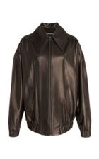Zeynep Aray Oversized Leather Bomber Jacket