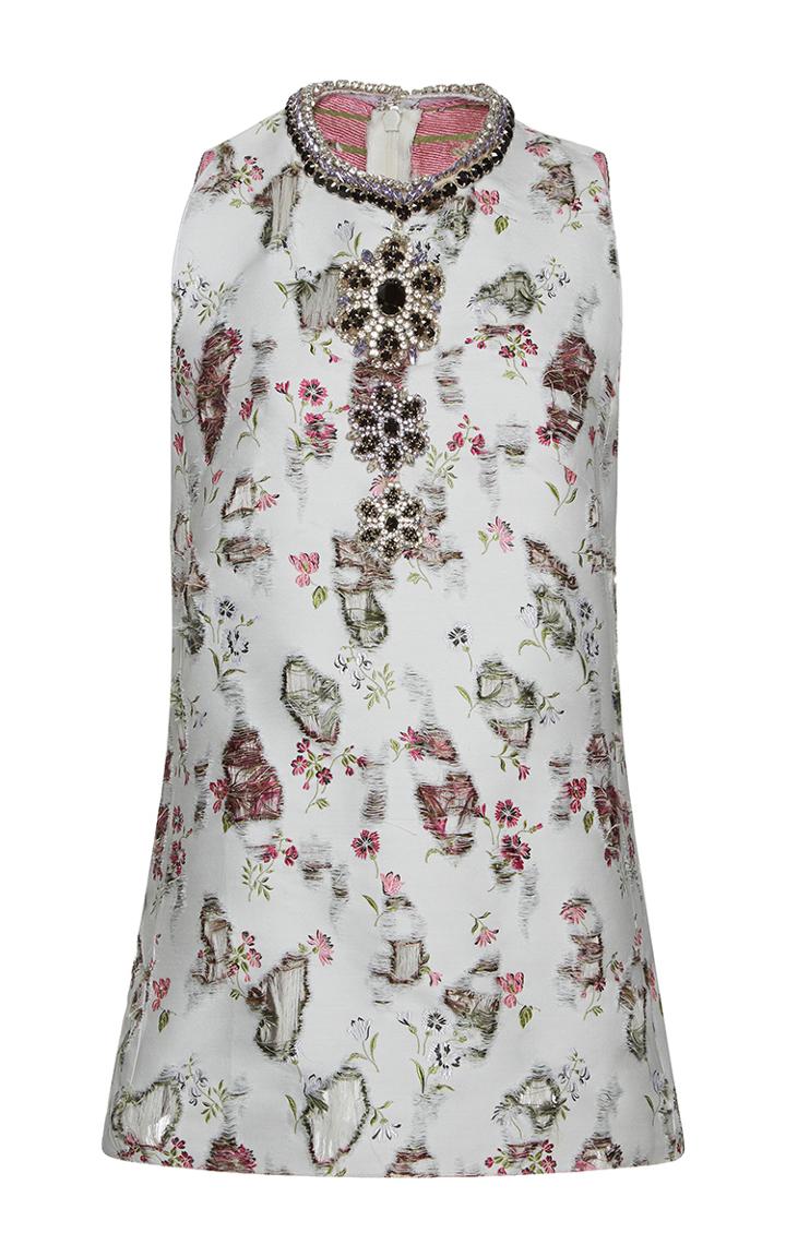 Giambattista Valli Distressed Floral Embroidered Jeweled Top