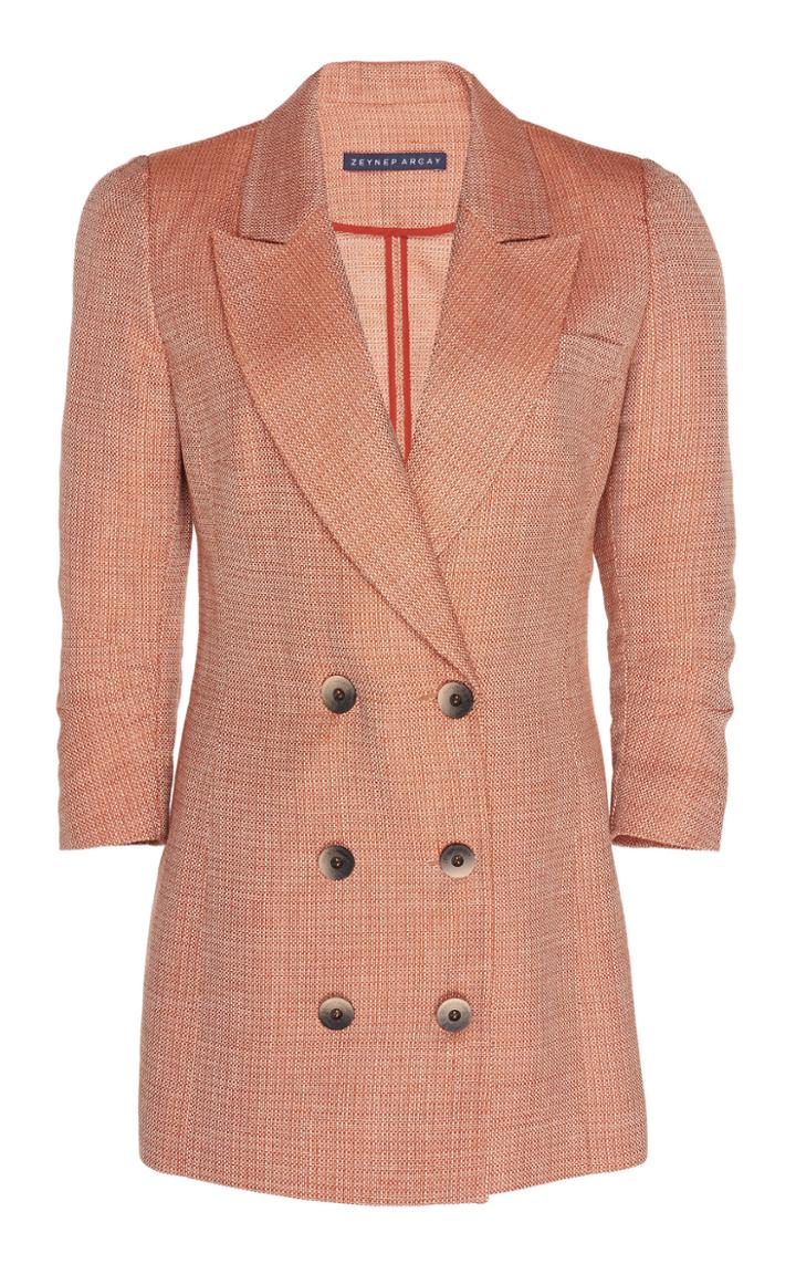 Zeynep Aray Linen Wool Blend Double Breasted Blazer