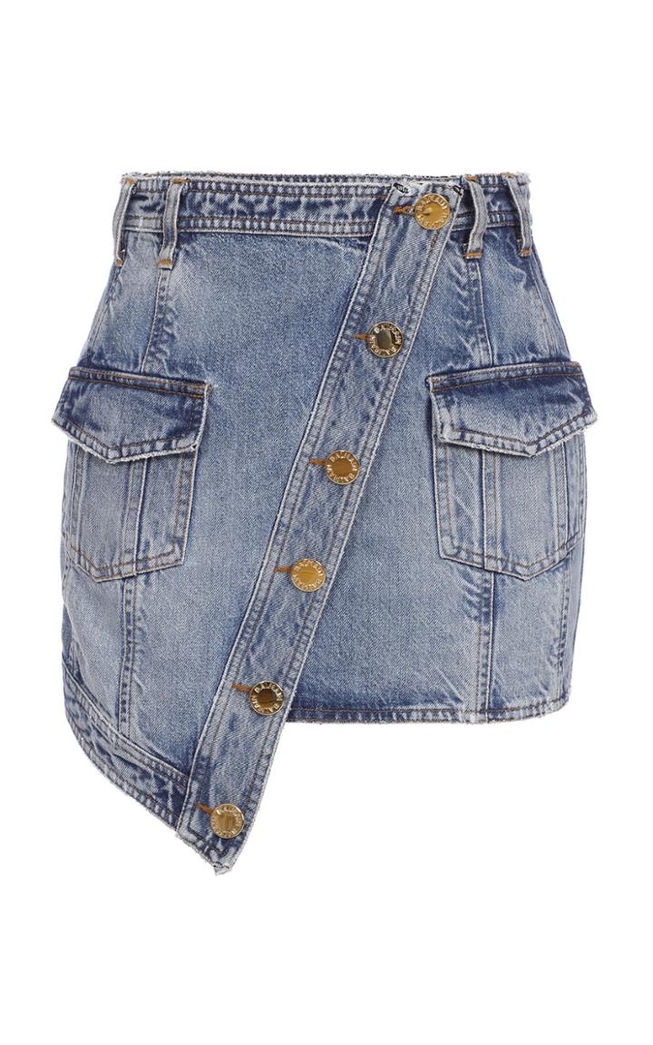 Balmain Asymmetric Denim Wrap Skirt