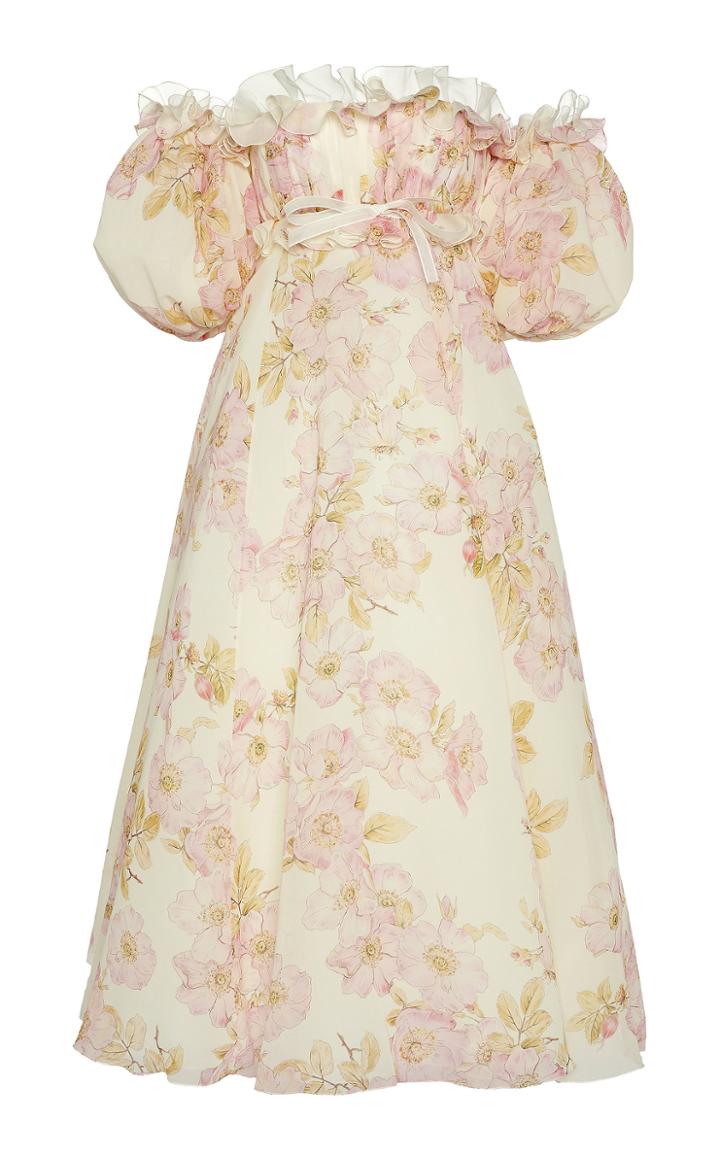 Moda Operandi Giambattista Valli Floral Printed Cold-shoulder Chiffon Midi Dress Siz